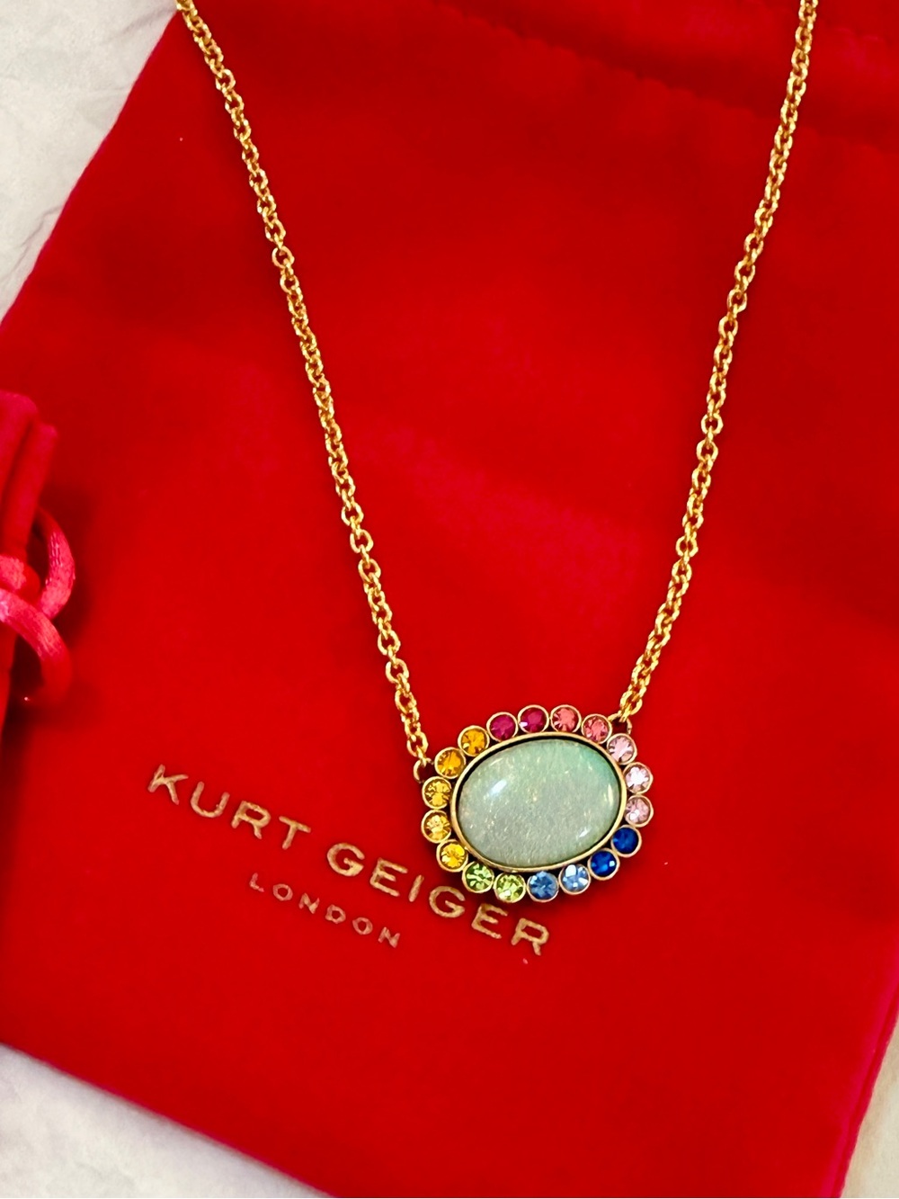 Kurt Geiger Regency Vintage Opal-Style Crystal Pendant Chain Necklace